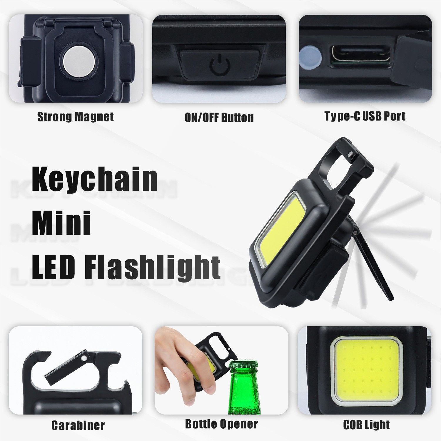 Keychain Work Light Keychain Flashlights 4 Light Modes,Keychain Light Emergency Light with Folding Bracket Bottle Opener — image 5