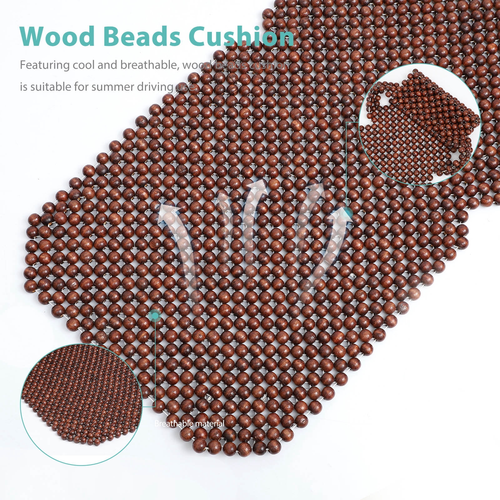 Car Seat Pads Wooden Beads Seat Cushion Breathable Coffee 1 Pc 53.45 × 17.68 × 0.79 inch — image 2