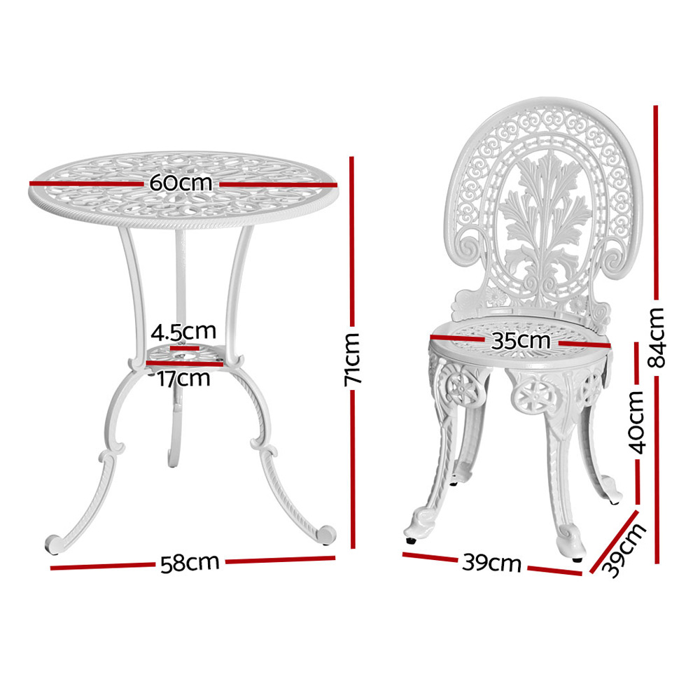 Gardeon 3PC Patio Furniture Outdoor Bistro Set Dining Chairs Aluminium White โ image 2