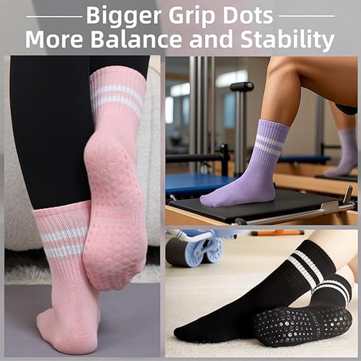 5 pairs - Socks - Women's high Pilates non-slip socks - Yoga Pilates Socks with Grip - Non-slip Cotton Socks - Yoga Socks - Non-slip ankle socks - for Ballet — image 2