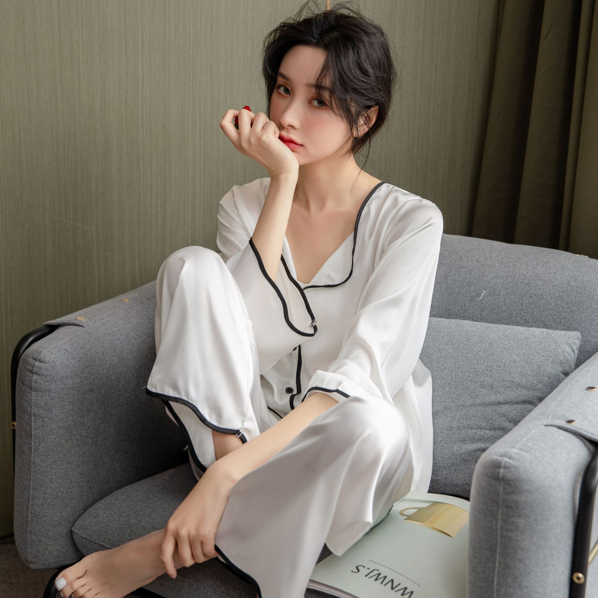Ming Yu Ya Si Ice Silk Pajamas Set Long Sleeve Black โ image 3