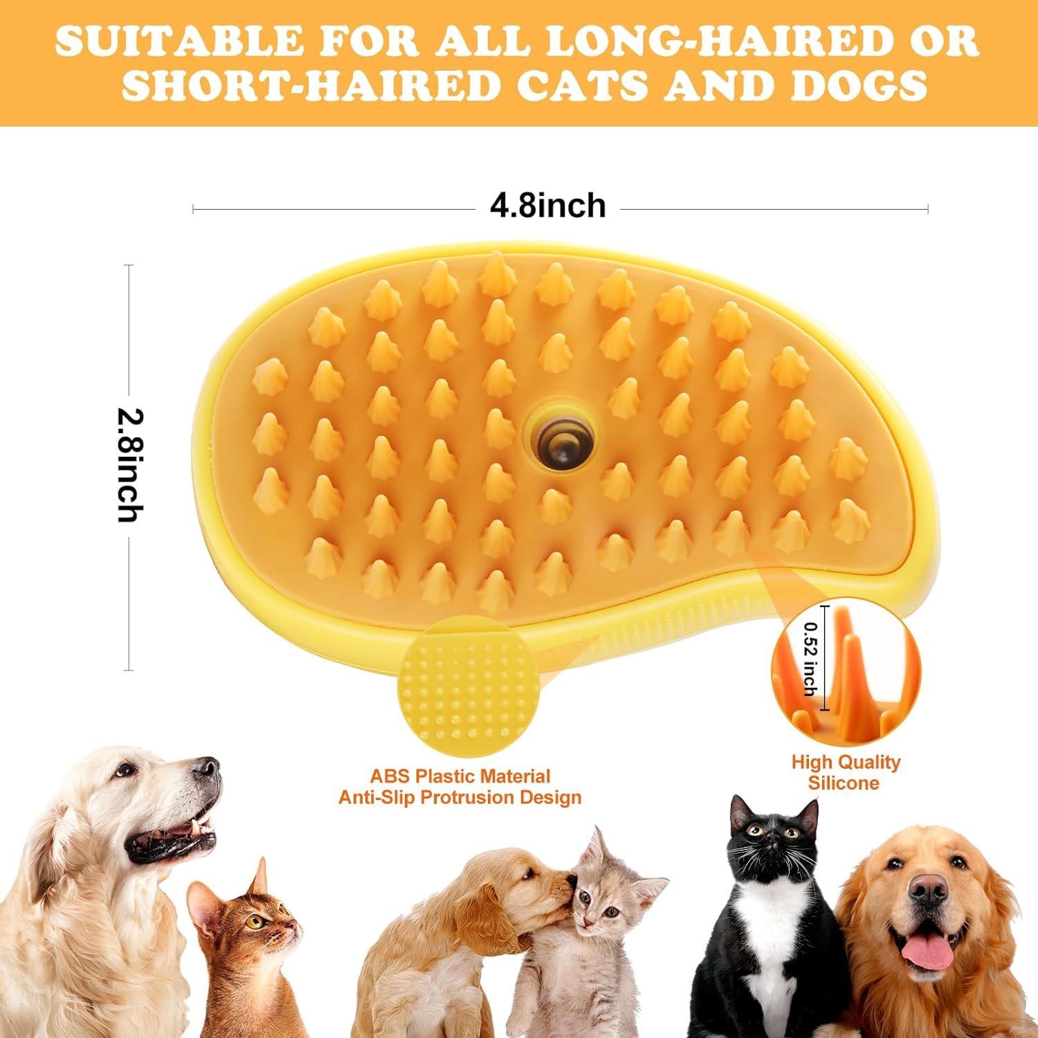 Steamy Cat Brush, 3 In1 Spray Cat Brush, Cat Steamer Brush for Massage, Steam Pet Brush for Tangled and Loosse Hair (Yellow)