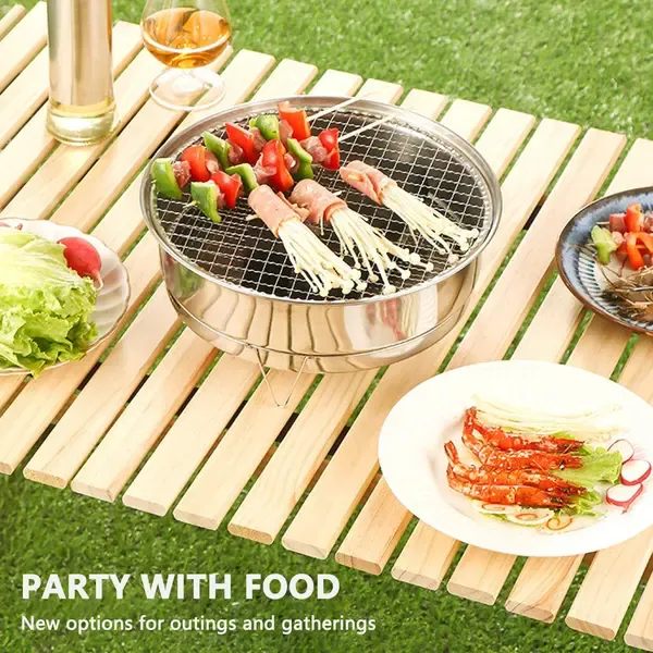 1 Piece Portable Korean BBQ Grill, Stainless Steel Round Grill with Maifan Stone Plate for Camping and Picnics — image 3