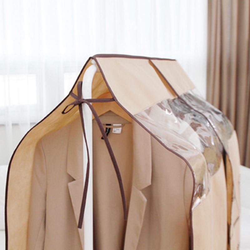 Clothes Dust Cover Nonwoven Dust Prevention Waterproof Transparent Window Design Hanging Garment Protectors Beige โ image 3
