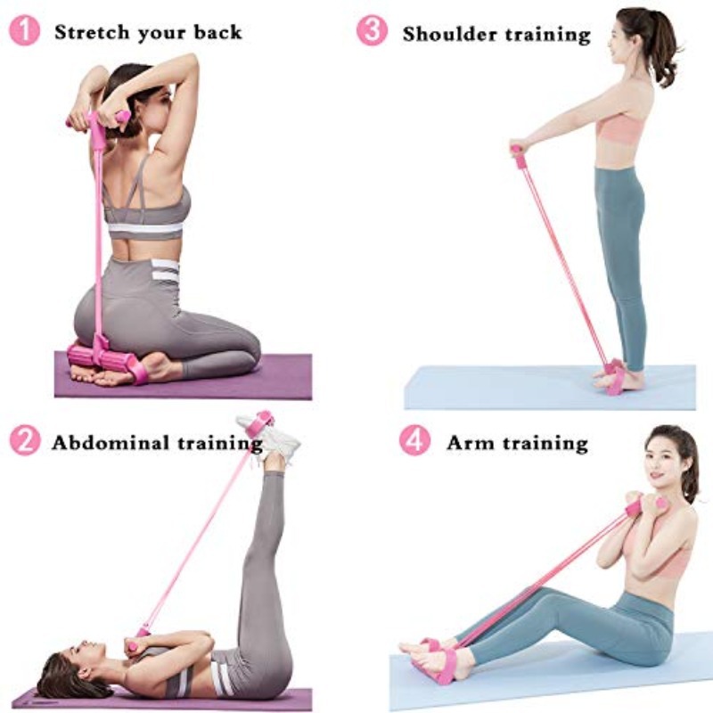 2 PCS 4-Tube Pedal Resistance Band & Figure 8 Chest Expander Pink Elastic Sit Up Pull Rope for Home Gym Yoga Pilates โ image 4