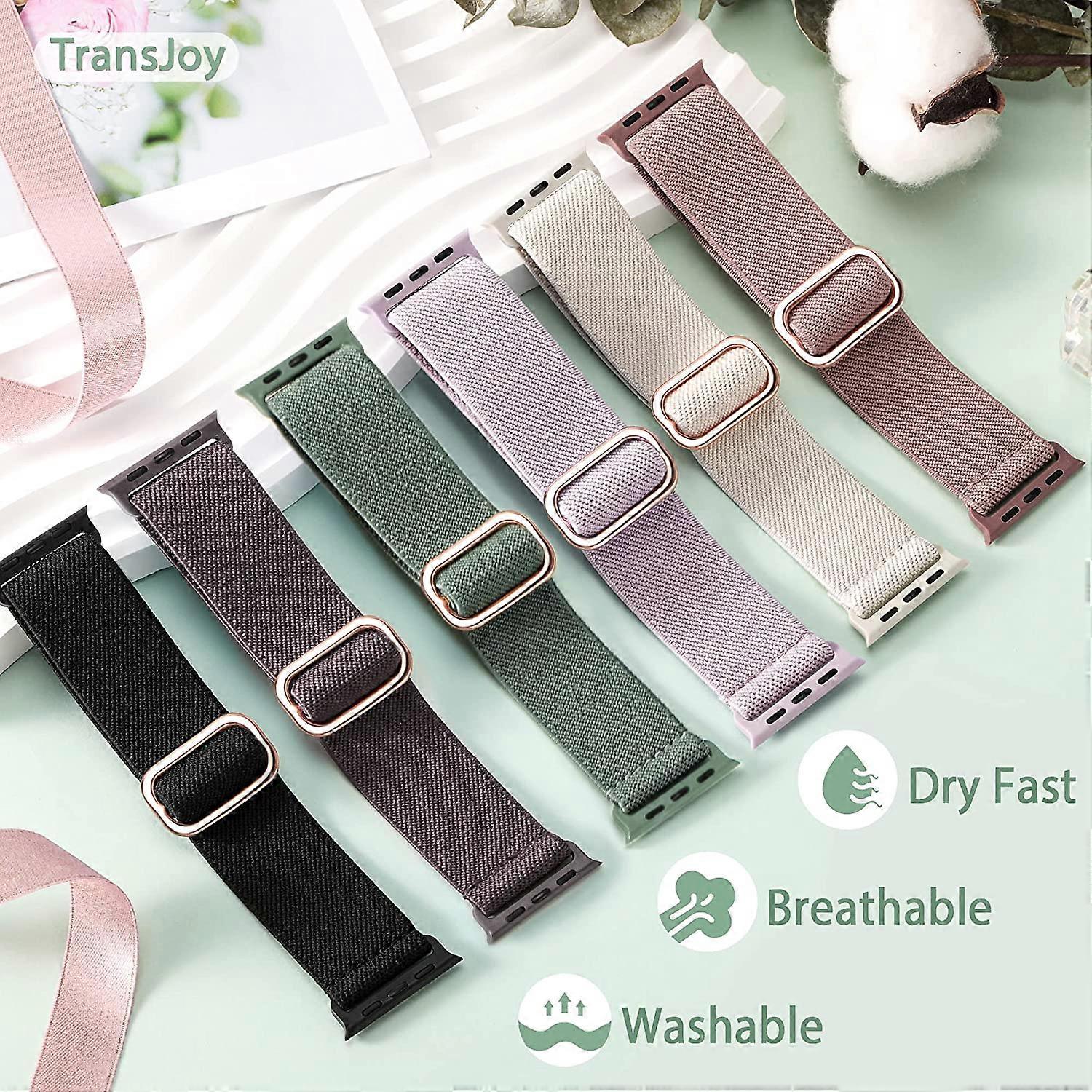 5-pack Nylon Stretch Band Compatible with Apple Watch 42mm 44mm 45mm Women Men, Fabric Elastic Bracelet Solo Loop Band for iWat—max — image 2