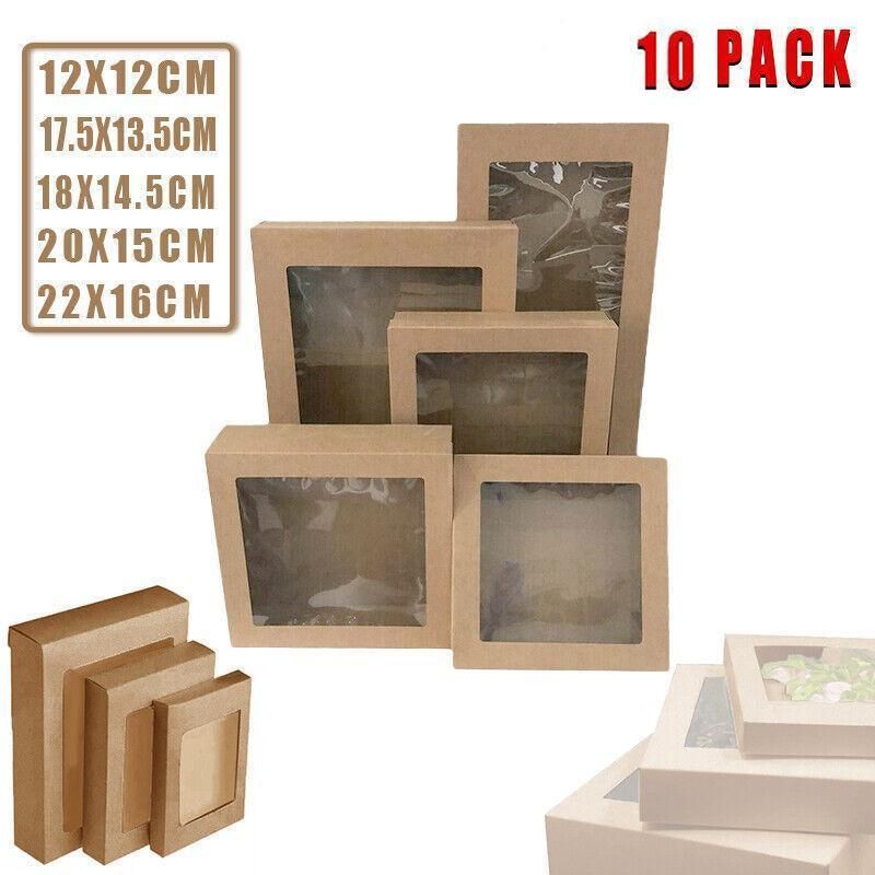 10 Pack Kraft Paper Boxes with Window Disposable Cardboard Gift Catering Trays - 20 × 15 × 5CM — image 2
