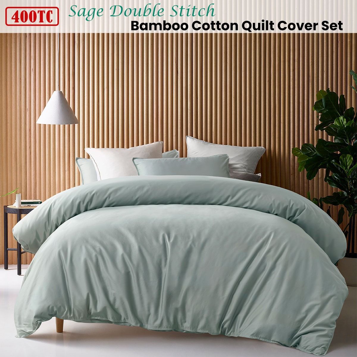 Accessorize 400TC Sage Bamboo Cotton Double Stitch Quilt Cover Set Single — image 2