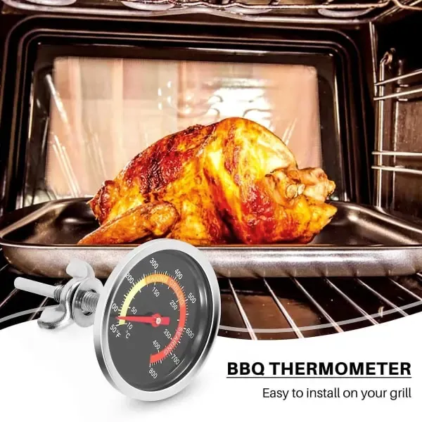 2 Pack Grill Temperature Gauges, Metal BBQ Smoker Thermometers for Charcoal Grills, Fire Pits and Pizza Ovens, Silver — image 5