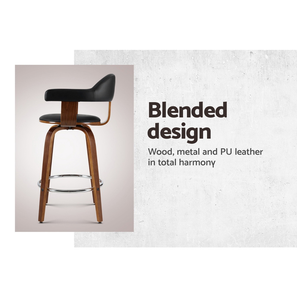 Artiss 2x Bar Stools Leather Seat Wooden Legs โ image 4