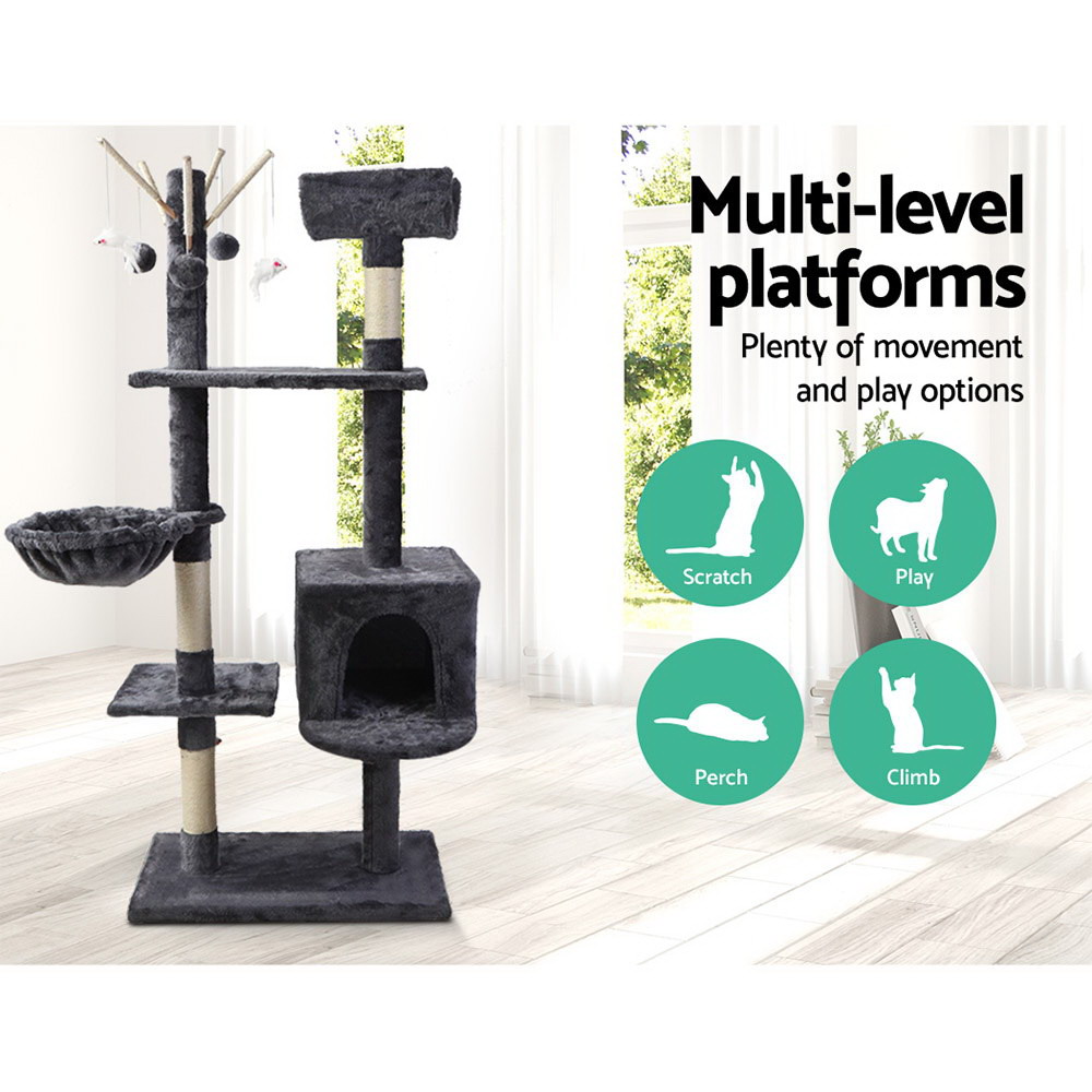 i.Pet Cat Tree 140cm Tower Scratching Post Scratcher Trees Toys Condo Bed Grey — image 3