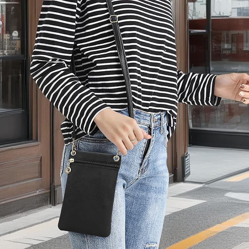 Lycas Phone Bag with Shoulder Strap, 19cm x 12.5cm, Black — image 3