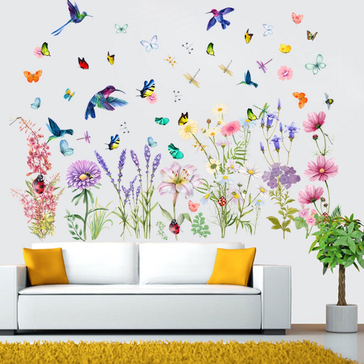 Wall sticker - Flowers/Butterfly/Bird - Reusable/Repositionable - Children's room - Boys - Girls - Home decor - Colorful Wall Sticker - for living room baby — image 2
