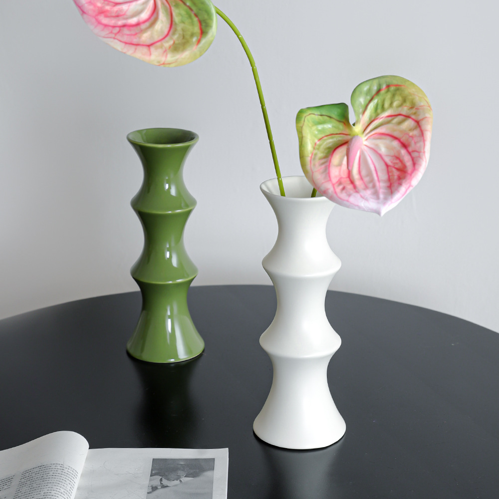 Glossy GreenCeramic Vase - Unique Bamboo-Look Design (25.5x9x7cm) โ image 4