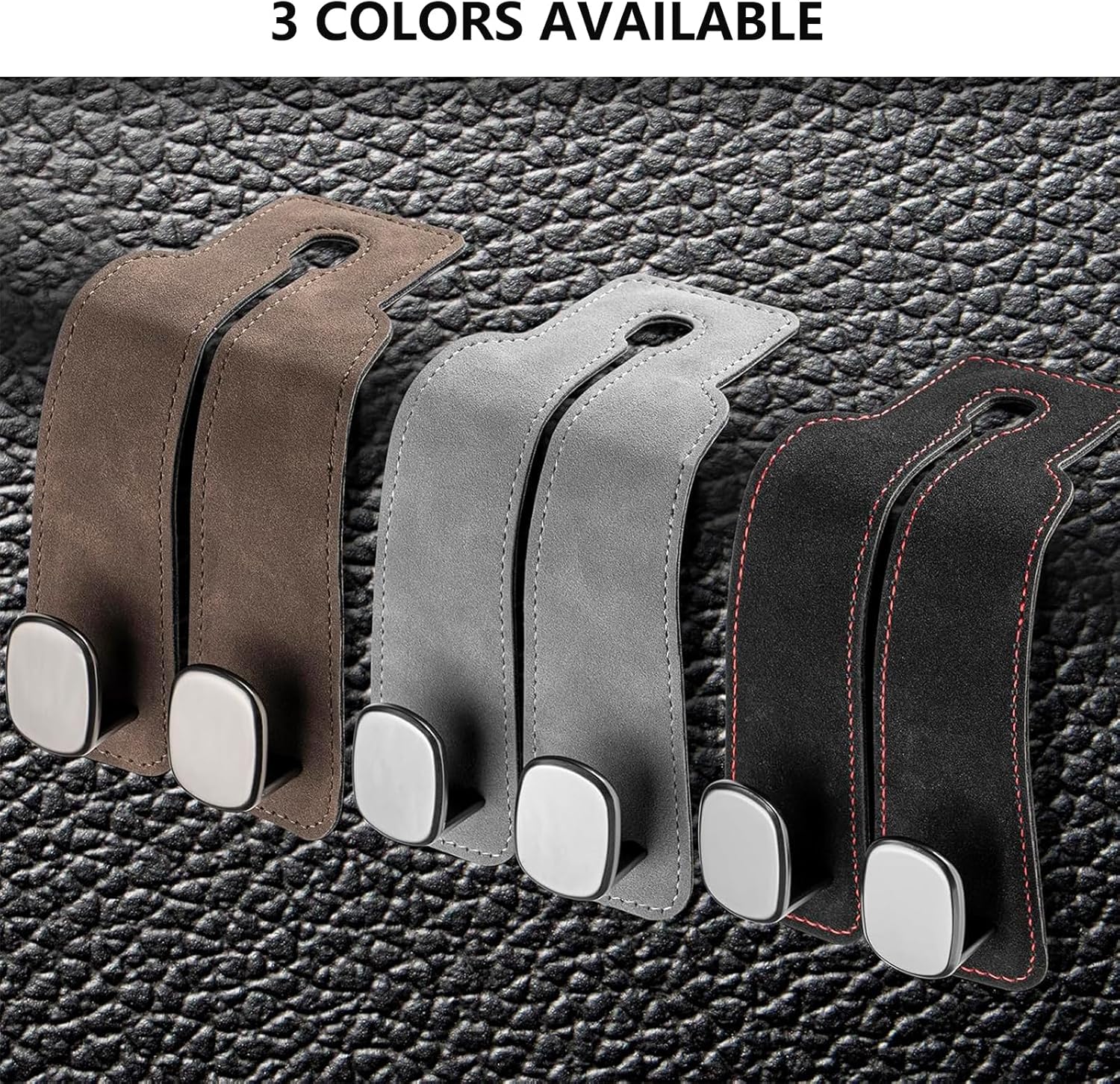 2 Pack Car Hooks for Headrest, Headrest Hooks Car Purse Hook Car Seat Back Storage Hook Premium Leather Car Seat Holder for Headrest Purses and Bags (Black) — image 5