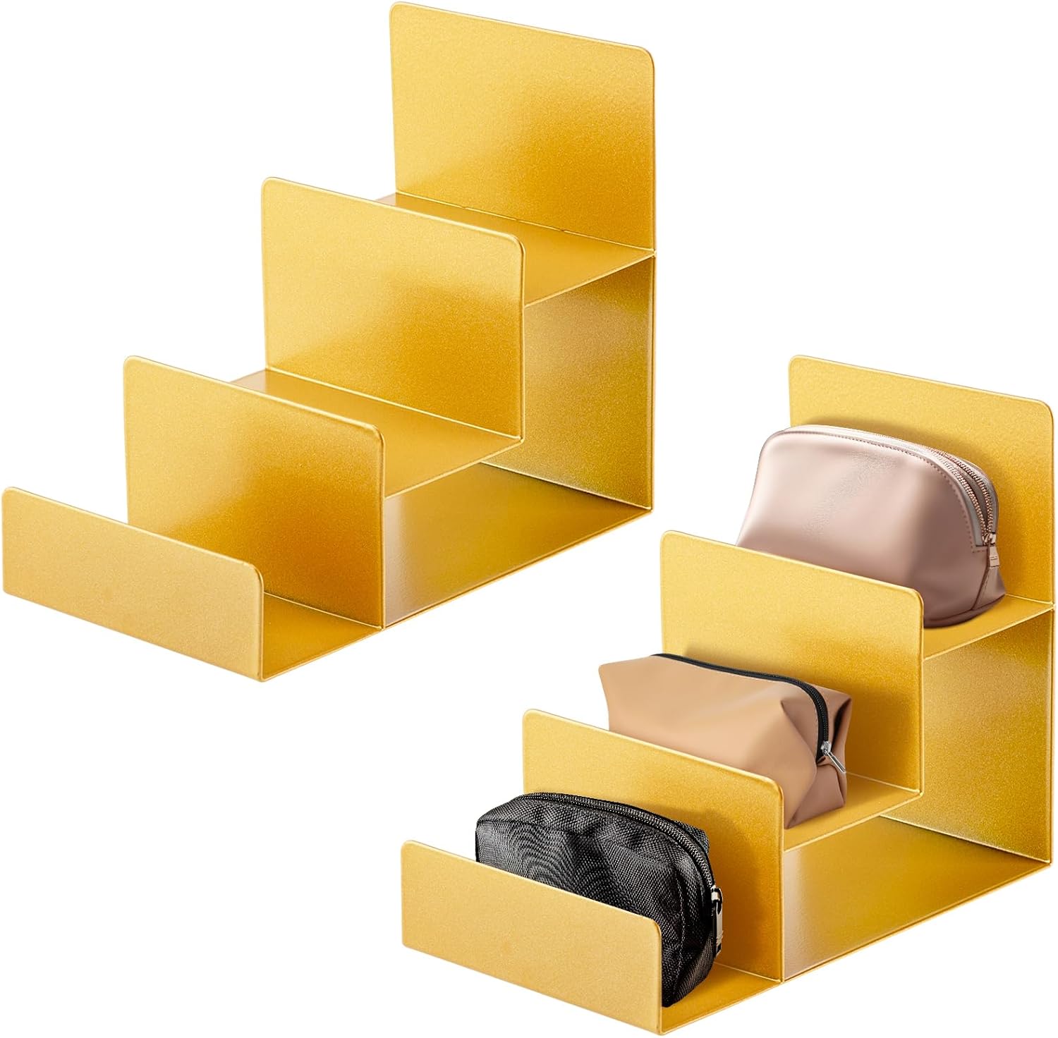 2 Pcs 3 Tiers Gold Metal Wallet Rack Handbag Display Stand Wallet Clutch Holder Purse Stand Display Retail Store Supplies