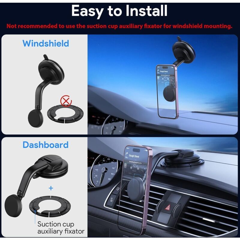 Magnetic car phone holder suction cup for dashboard and windshield compatible with iphone android, ABS + Silicone material โ image 3