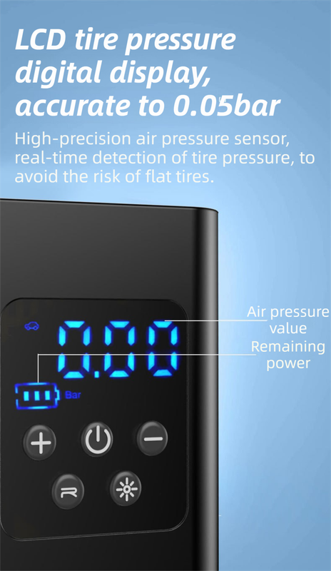 Wireless Rechargeable Tire Inflator with 4 Inflation Modes & 5 Inflatable Parts - Real-Time LCD Precision Gauge, Auto-Stop & Emergency LED Light(2-Cell) โ image 5