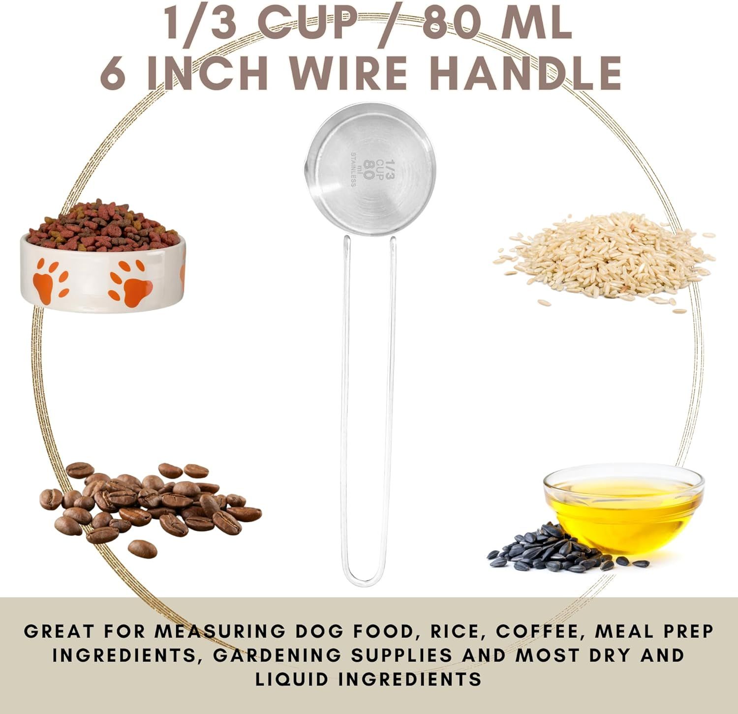 1/3 Cup Stainless Steel Measuring Cup, Long 6" Wire Loop Handle and Pour Spout | Sturdy Metal 80 ml | 80 cc | 3 oz | Single Cup or Wet and Dry Ingredients โ image 2