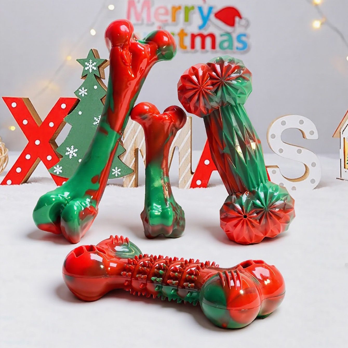 Festive Christmas Dog Chew Bone Toy – Durable Hard Plastic Dental Care Stick for Aggressive Chewers, Interactive Holiday Play & Teeth Cleaning, Santa's Little — image 4