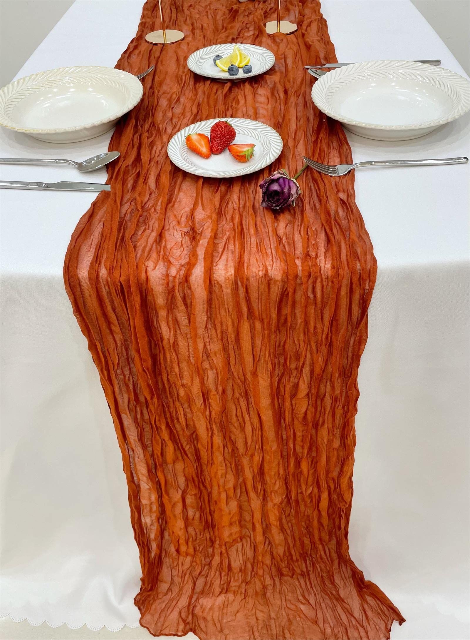 1 Pack Fall Table Runner 35x118in Cheese Cloths Table Runner Burnt Orange Table Runner for Wedding Bridal Baby โ image 2