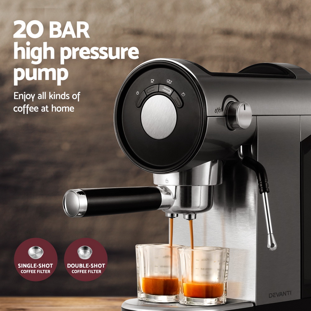 Devanti 20 Bar Coffee Machine Espresso Cafe Maker — image 4