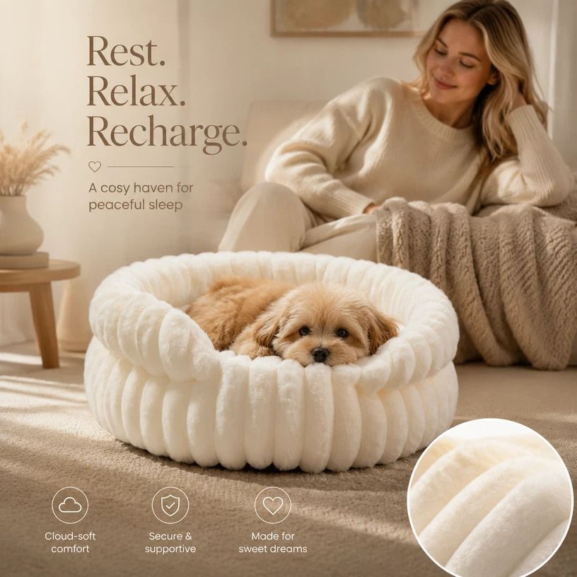 Notch Version Round Bed - Cream White, Size M: 50ร50ร15cm