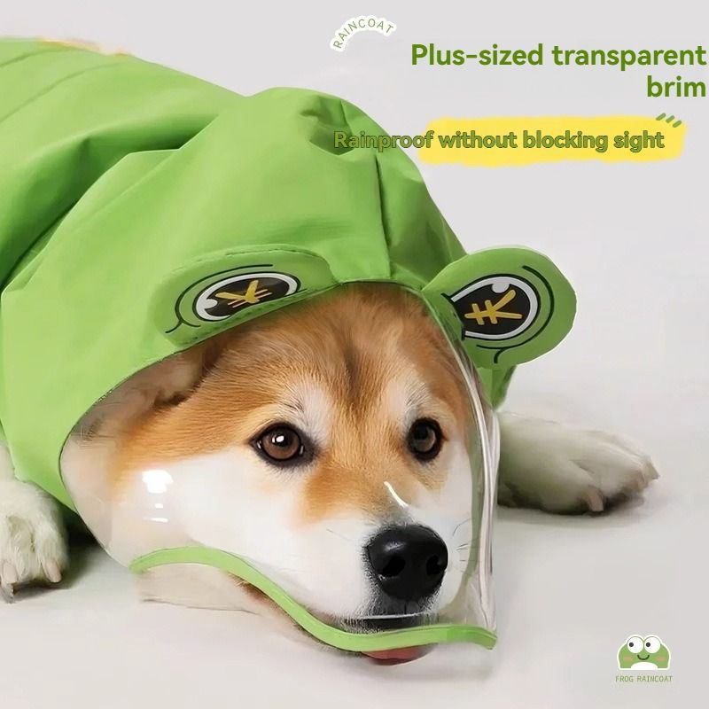 Dog Raincoat Shiba Inu Raincoat Corgi Raincoat Frog-Themed Dog Clothing - Green - Size XS-4-7.5kg โ image 2