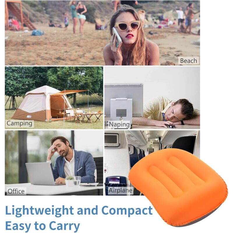 Inflatable Camping Pillows Orange 2 Pack Compact And Ultralight Beach Pillows For Travel, Hiking And Mountaineering — image 4