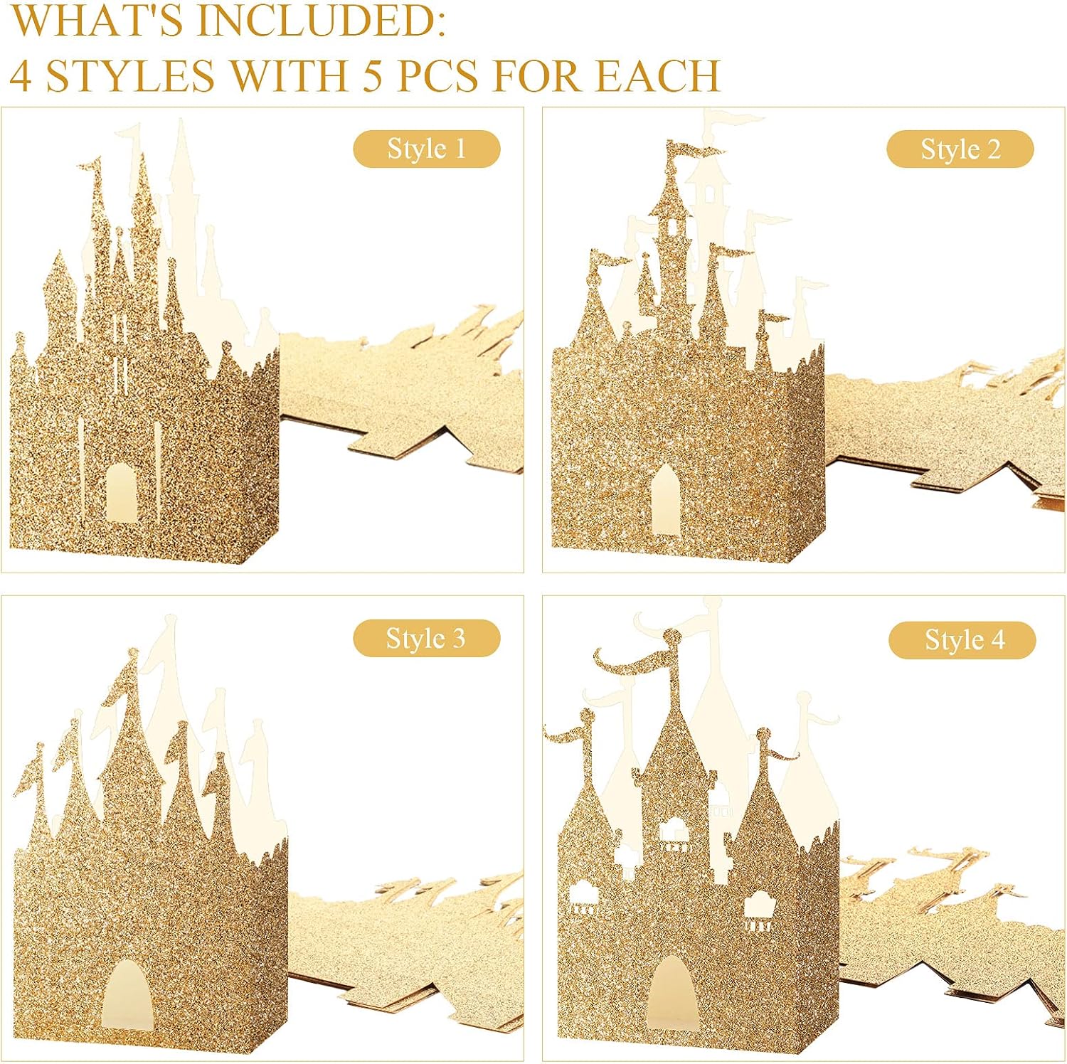 30 Pieces Castle Box Princess Candy Box Glitter Castle Favor Treat Gift Princess Party Decorations Baby Shower Wedding Supplies(Gold) — image 2