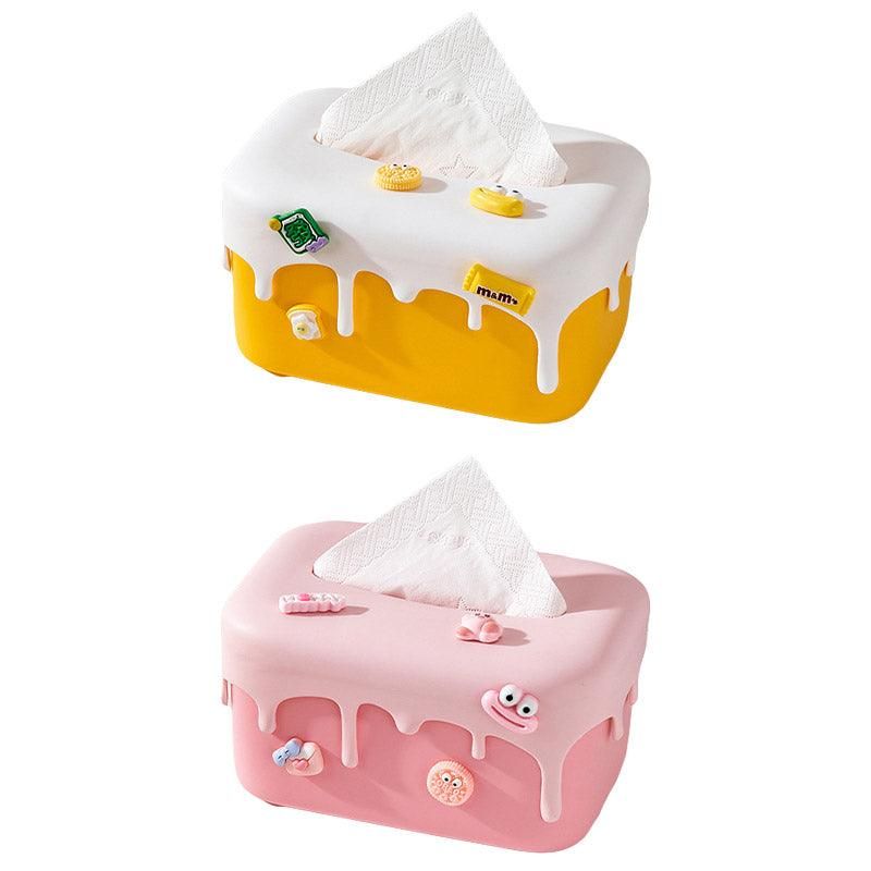 Cream Tissue Box Desktop Paper Holder Decorative Cardboard Napkin Storage Case - Yellow — image 3