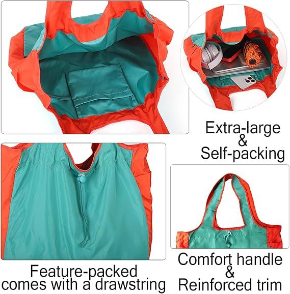 2 Pack Reusable Shopping Bags - 55LB Heavy Duty Foldable Grocery Tote Bags with Pockets, Machine Washable Nylon — image 4