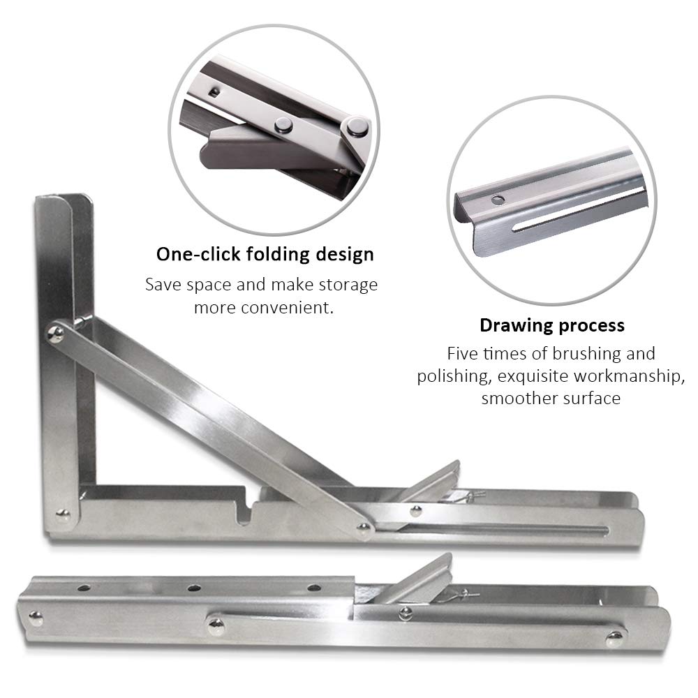 Heavy-Duty Foldable Wall Shelf Brackets – 2-Pack 304 Stainless Steel Triangular Supports with One-Click Release, 550 lb Capacity Each, for Kitchen, Garage, RV — image 4