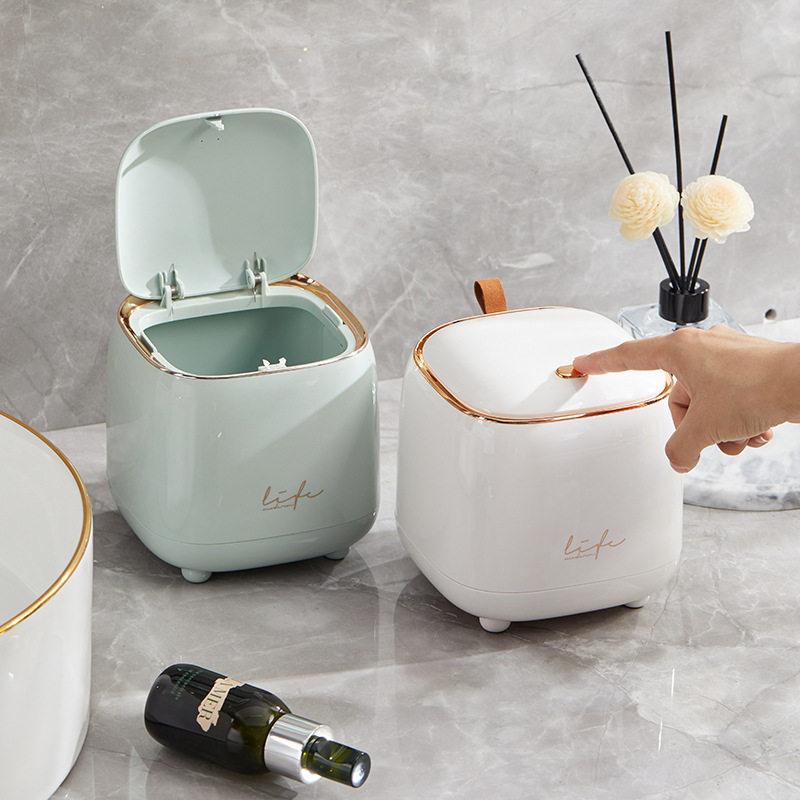 Light Green Portable Tabletop Trash Can with Dual-Layer Design - Convenient for Desk Organization โ image 4