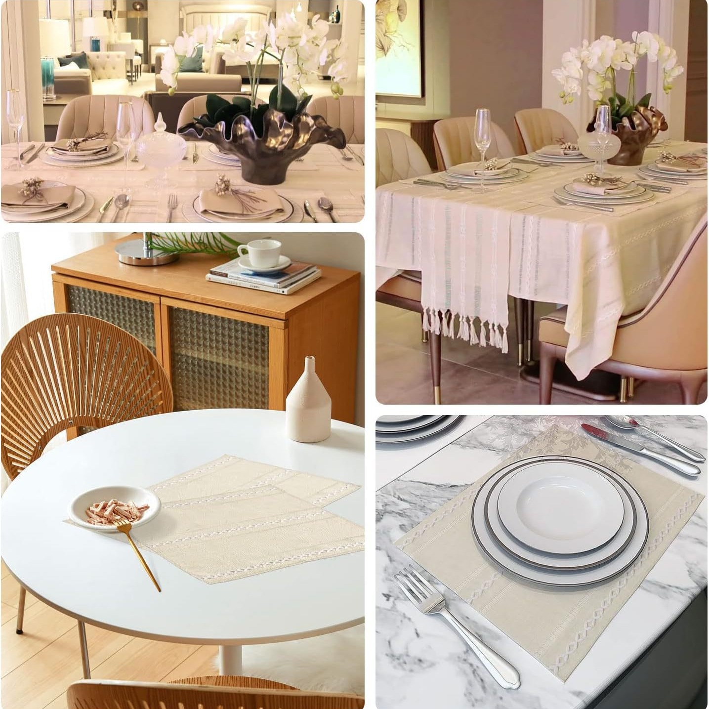 4 Pcs Beige Woven Placemats - Heat Resistant Kitchen Table Mats, Coffee Tea Cup Coasters, Linen Blend Dining Decor โ image 5
