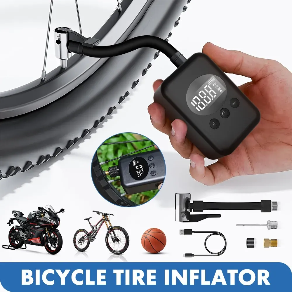 Mini Electric Bike Tyre Pump Black 150 PSI with Digital Gauge for Presta and Schrader Valves โ image 2