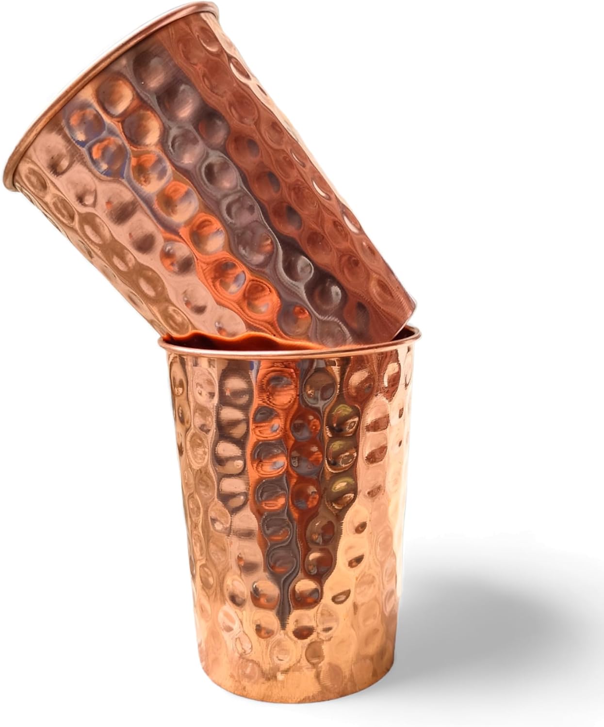 Set of 2 Hammmered Pure Copper Cups For Drinking Water Glasses Tumblers Glass for Ayurveda Health Benefits β image 2