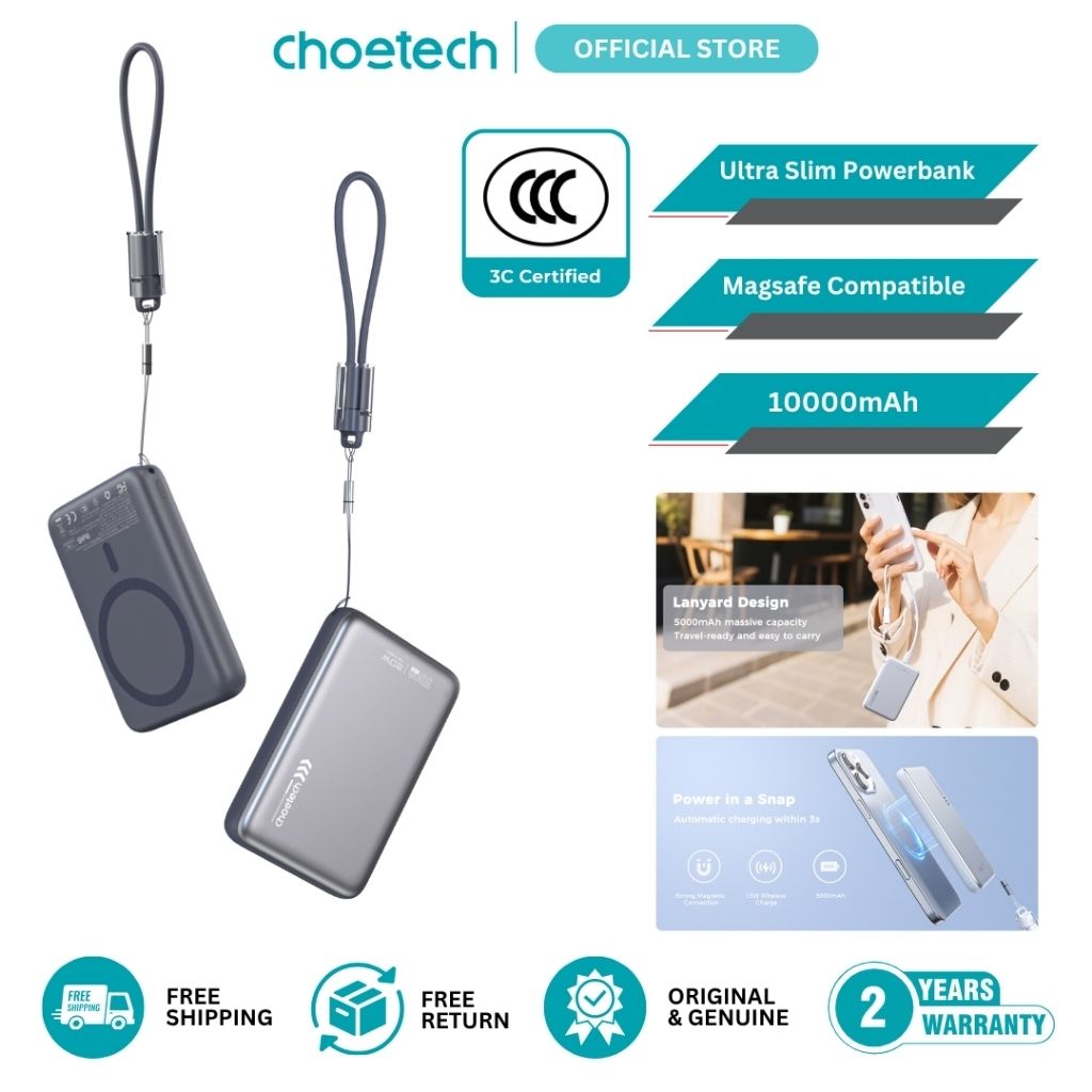 CHOETECH B-862-GY CCC Certified 10000mAh Ultra Thin Magnetic Power Bank โ image 5