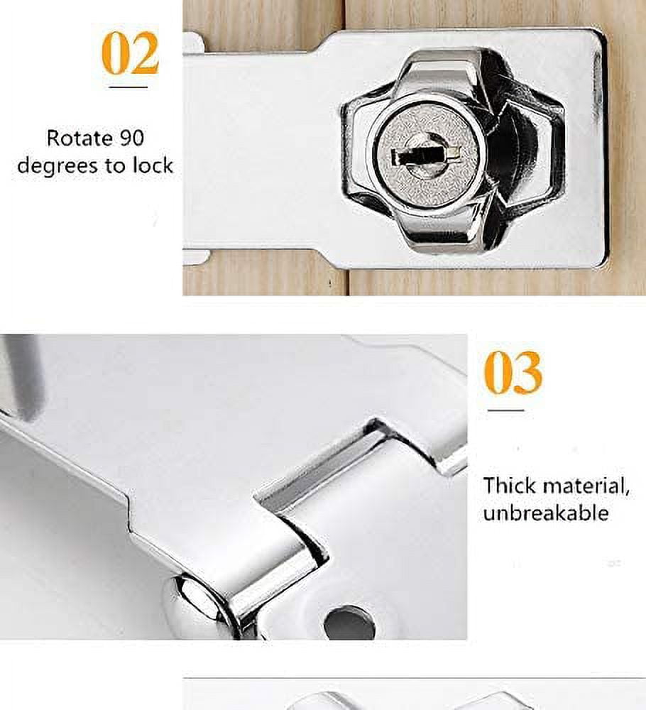 2 Packs Keyed Locks Twist Knob Locking Hasp for Small Doors, Cabinets and More,Stainless Steel Steel, Catch Latch Safety Lock with Keys (4inch, Silver) โ image 4