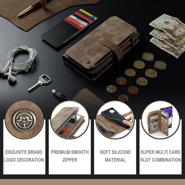 Compatible with Samsung Galaxy A22 5G Case Wallet Durable PU Leather Magnetic Flip Zipper Card Holder - Brown ingen_max โ image 2