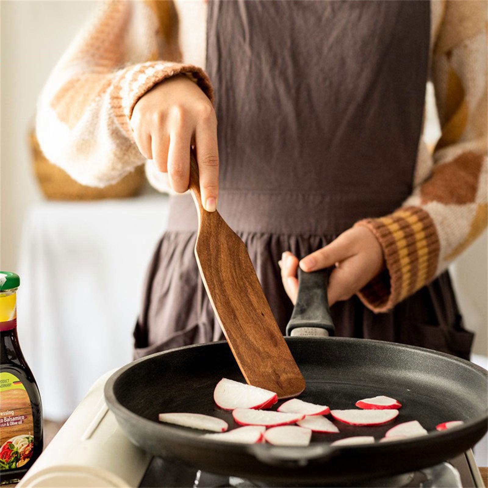Clearance!! Wooden Spurtle Teak Spurtles Kitchen Tools Wooden Spatula for Cooking Wood Utensils Non Stick Cookware for Serving Stirring Mixing Scraping โ image 4