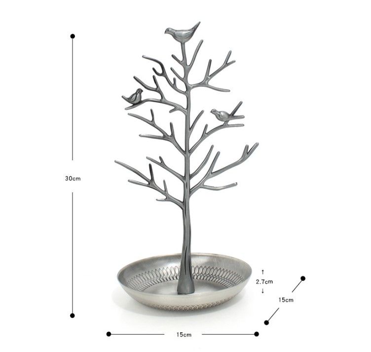 Ancient Cyan Detachable Alloy Jewelry Stand Deco with Bird-Tree Shaped Branches and Thickened Lotus Base Tray for Earrings, Chain Necklaces โ image 4