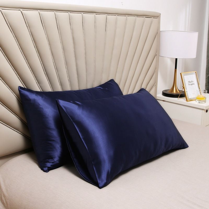Pillowcase Polyester 60 Thread Count Solid Color Navy blue 48 × 74cm【pack of 2】