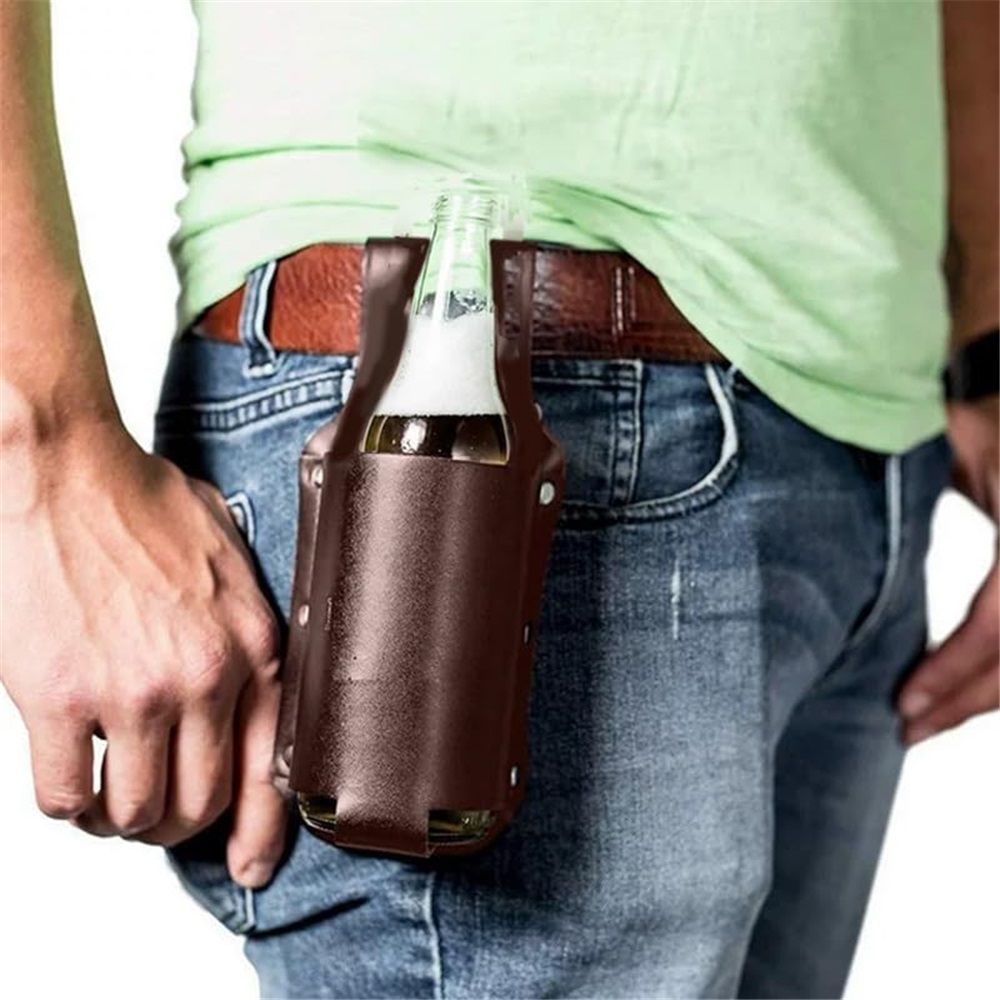 2 pack Beer Holster Classic - Leather, Beer Belt Climbing Beverage Holster Holder Portable(black + brown) — image 5