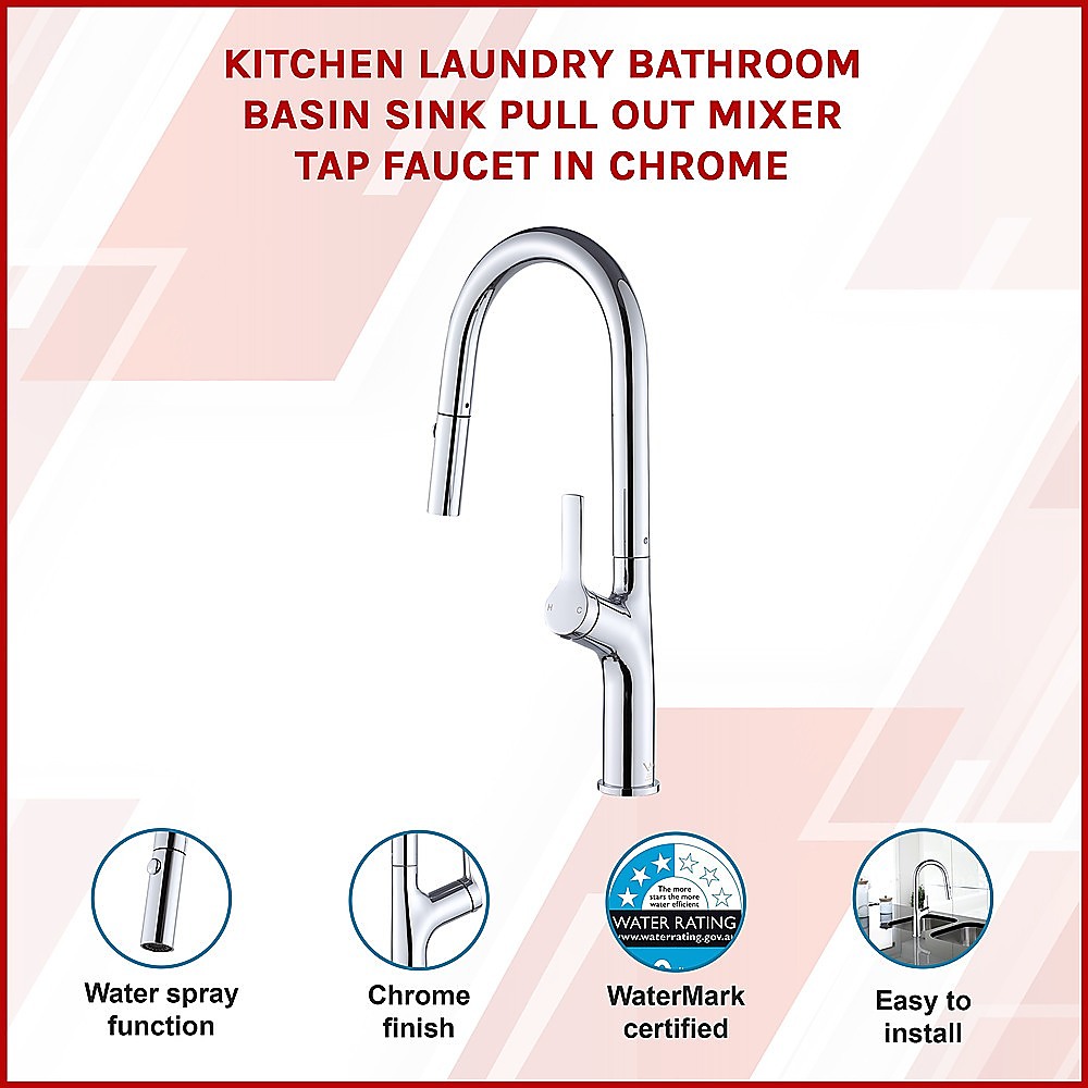 Kitchen Laundry Bathroom Basin Sink Pull Out Mixer Tap Faucet in Chrome โ image 3