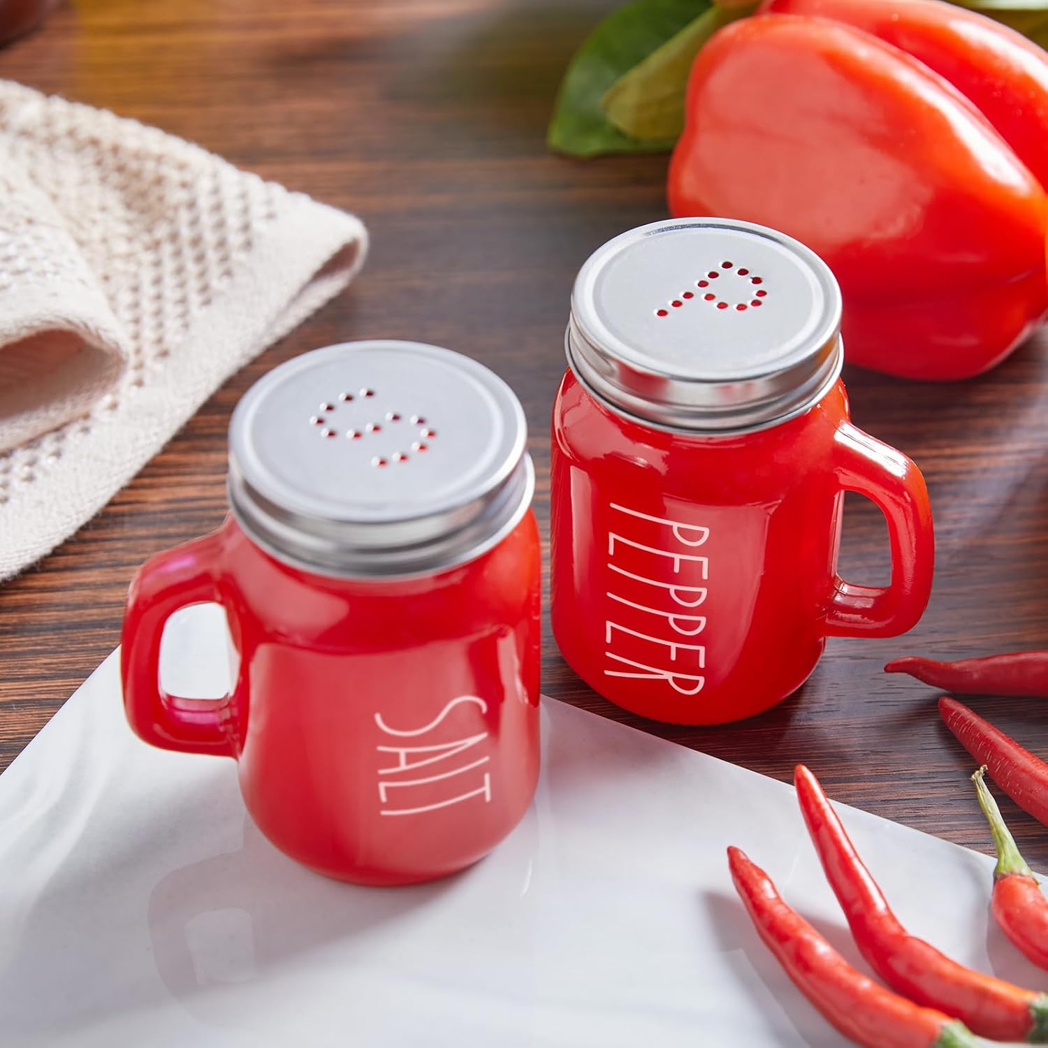 Red Salt and Pepper Shakers Set, 4 oz Cute Modern Glass Christmas Red Shaker Sets with Stainless Steel Lids, Red Kitchen Decor and Accessories for Home โ image 6
