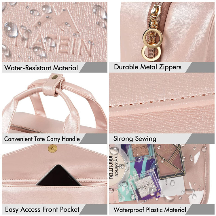 Pink Portable Large Hanging Womens' Luxury PU Leather Cosmetic Bag - Waterproof Travel Toiletry Organizer, Easy Visibility & Durable โ image 6