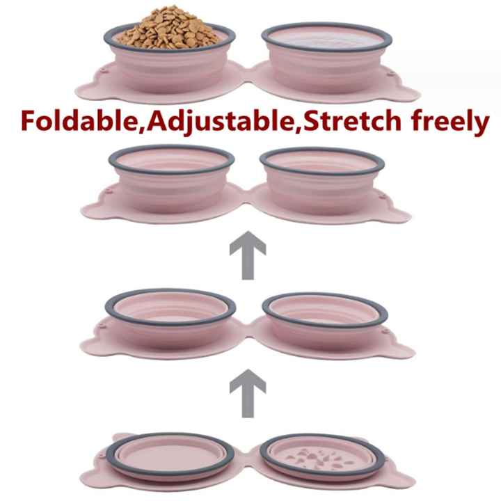 Blue Portable Collapsible Pet Bowl Set - Food-Grade Silicone Double Bowl for Dogs & Cats, Anti-Slip & Easy to Clean โ image 4