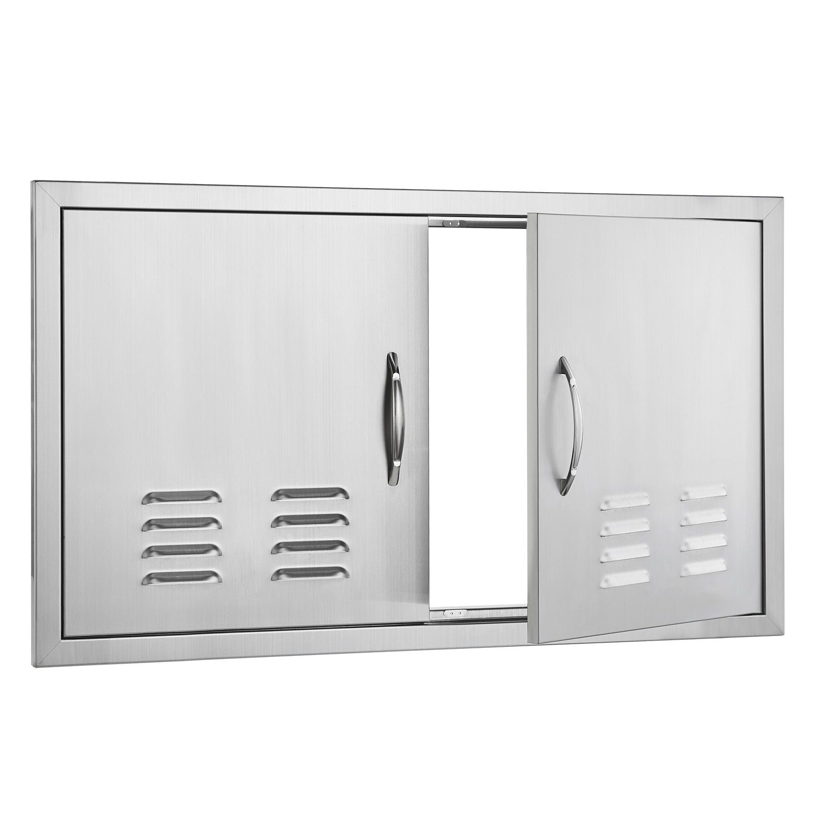BBQ Access Door, 914 × 534 mm Double Outdoor Kitchen Door, Stainless Steel Flush Mount Door, Wall Vertical Door with Handles and Vents, for BBQ Island
