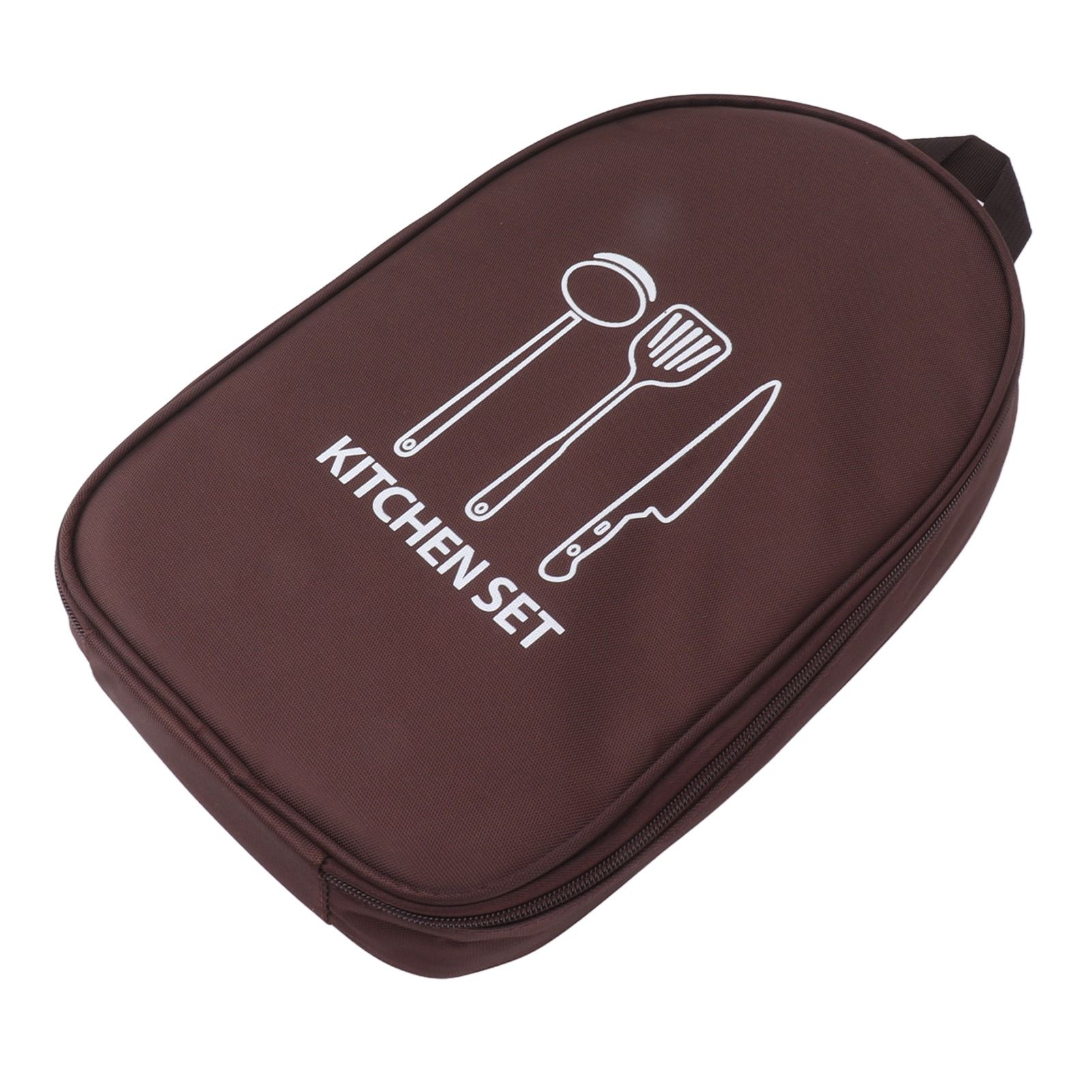 Camping Travel Cooking Utensils Bag Travel Cookware Pouch Bag with Handle for BBQ Camp Cookware Kitchen Kit Brown โ image 4